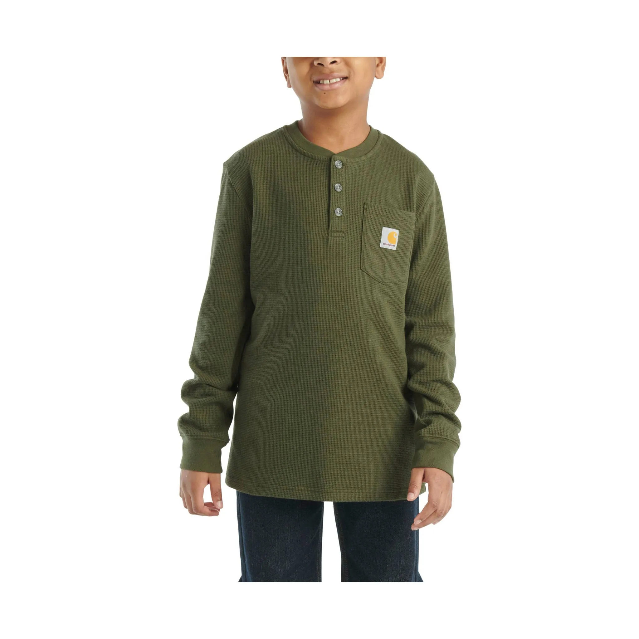 Carhartt Boys' Long Sleeve Henley Pocket Tee - Olive