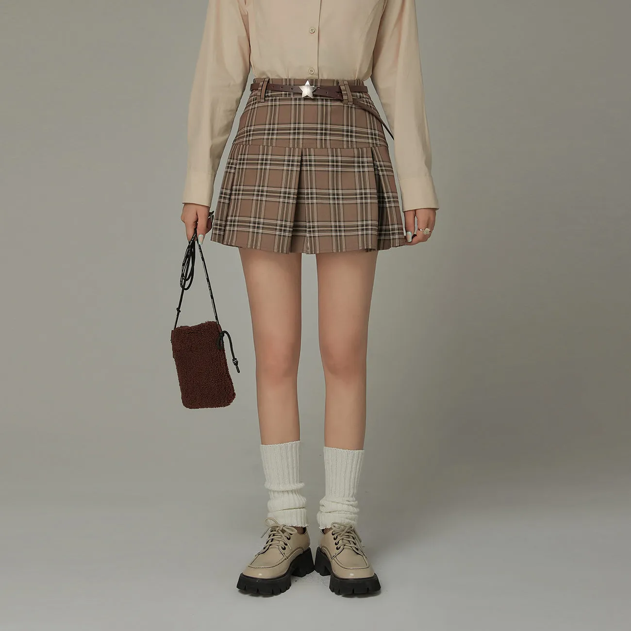 Check Pleated Preppy Mini Skirt