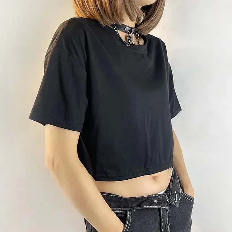 Chic Hollow Out Butterfly Pattern Crop Top T-Shirt