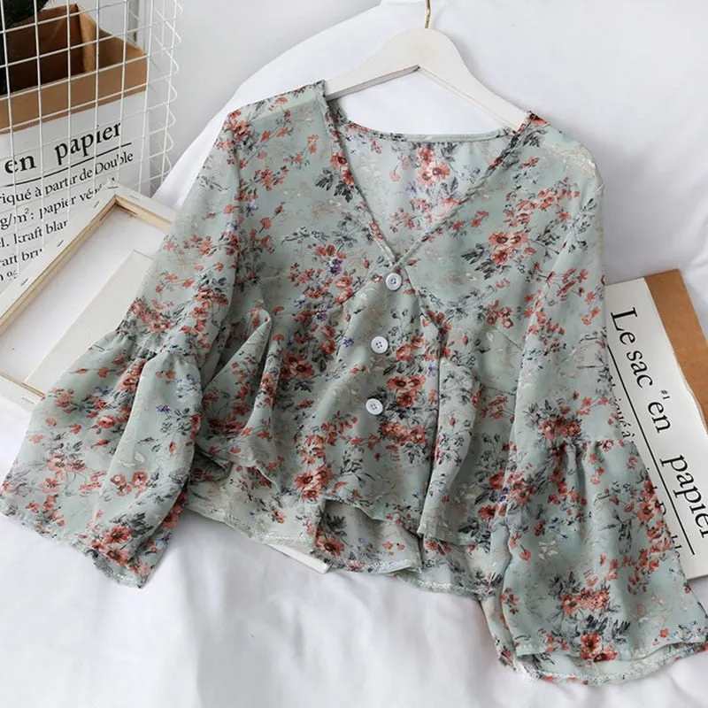 Chic Vintage Floral Button Up Shirt