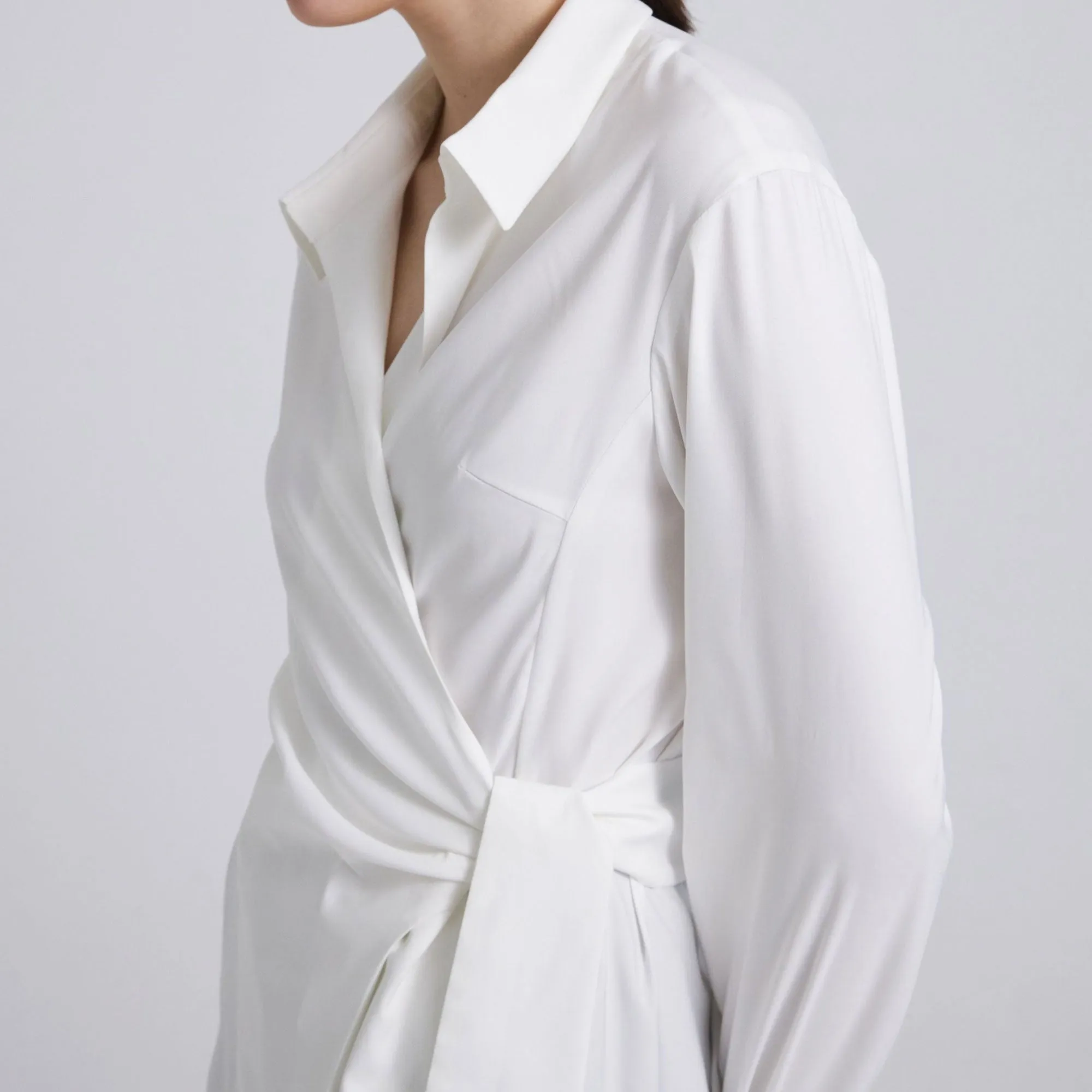 Chic Wrap-Stlye White Shirt J7032