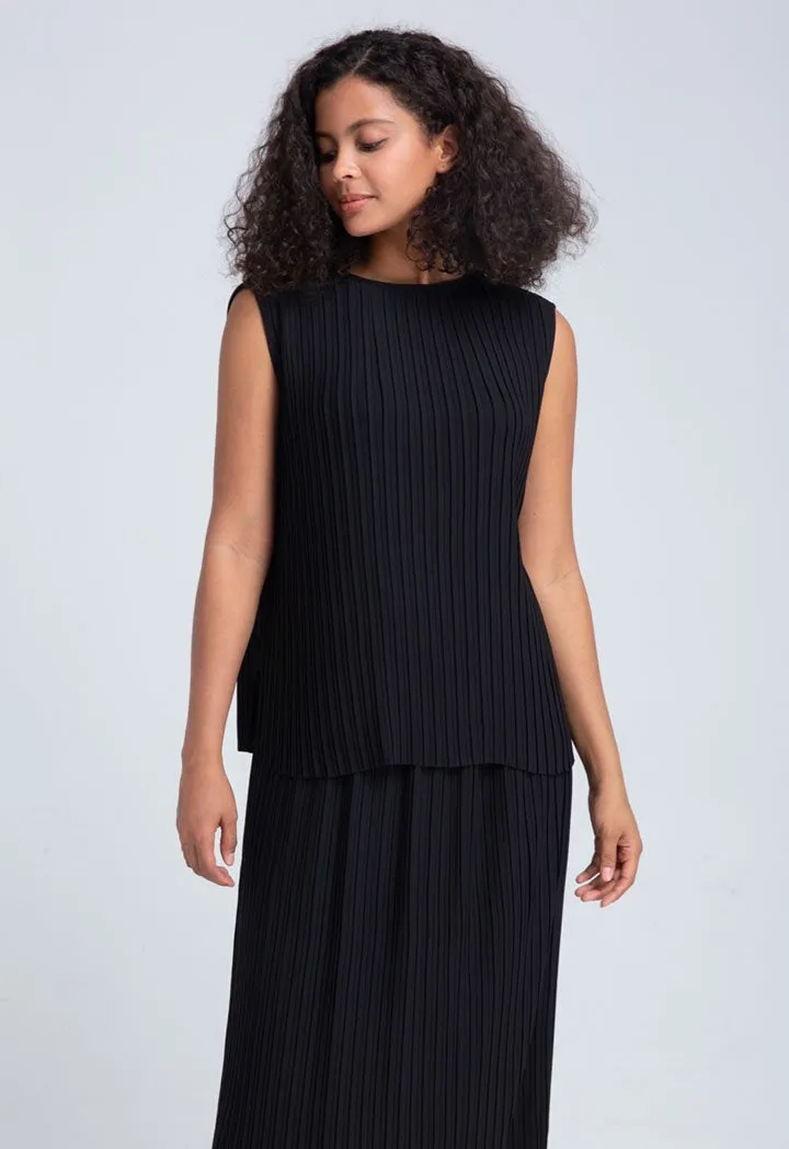 Choice Pleated Top And Skirt Black