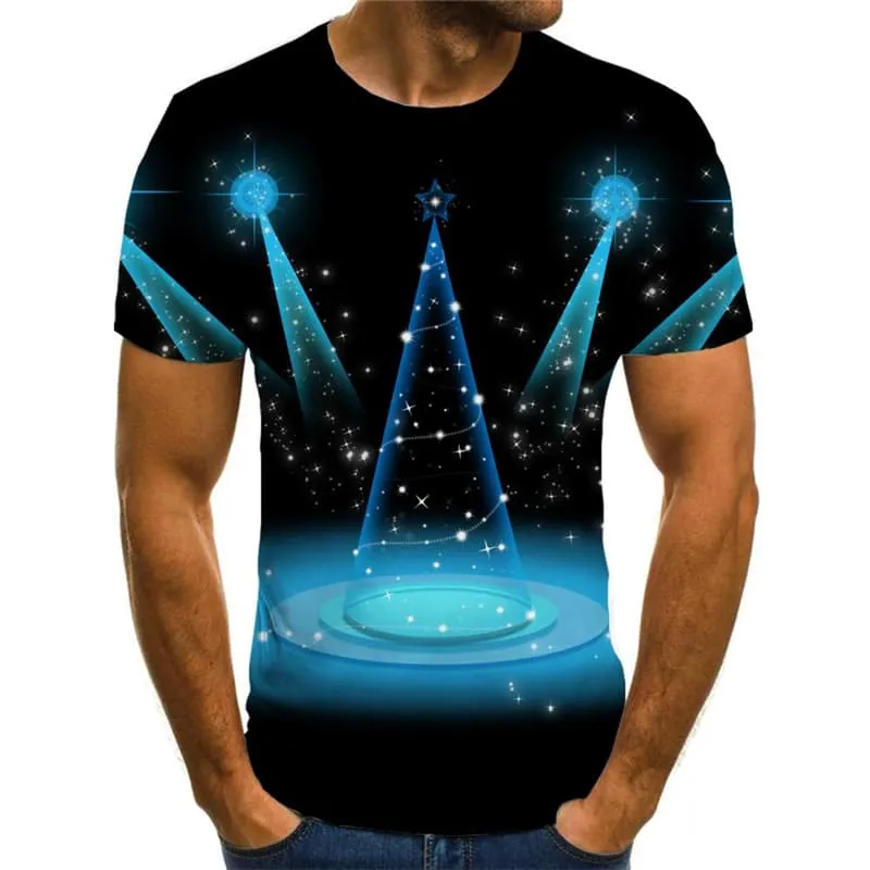 Christmas T shirts Men Galaxy Tshirt Anime Party Tshirts Casual Blue Shirt Print