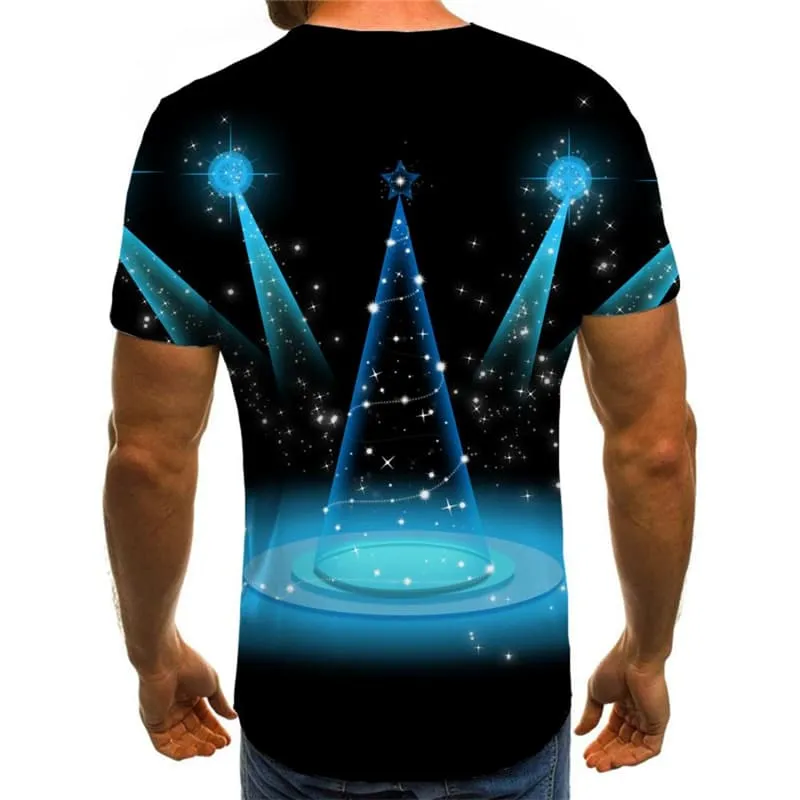 Christmas T shirts Men Galaxy Tshirt Anime Party Tshirts Casual Blue Shirt Print