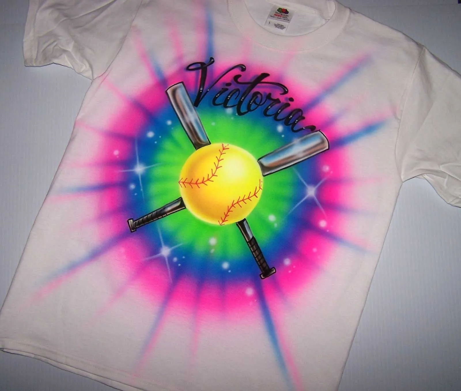 Colorful Airbrushed Softball & Crossed Bats Personalized Shirt