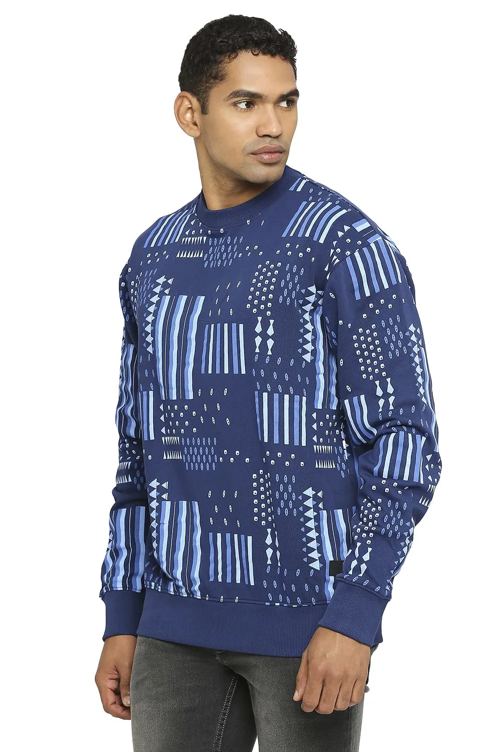 Comfort Fit Cotton Non Brushed Fleece Printed Pullover Sweatshirt