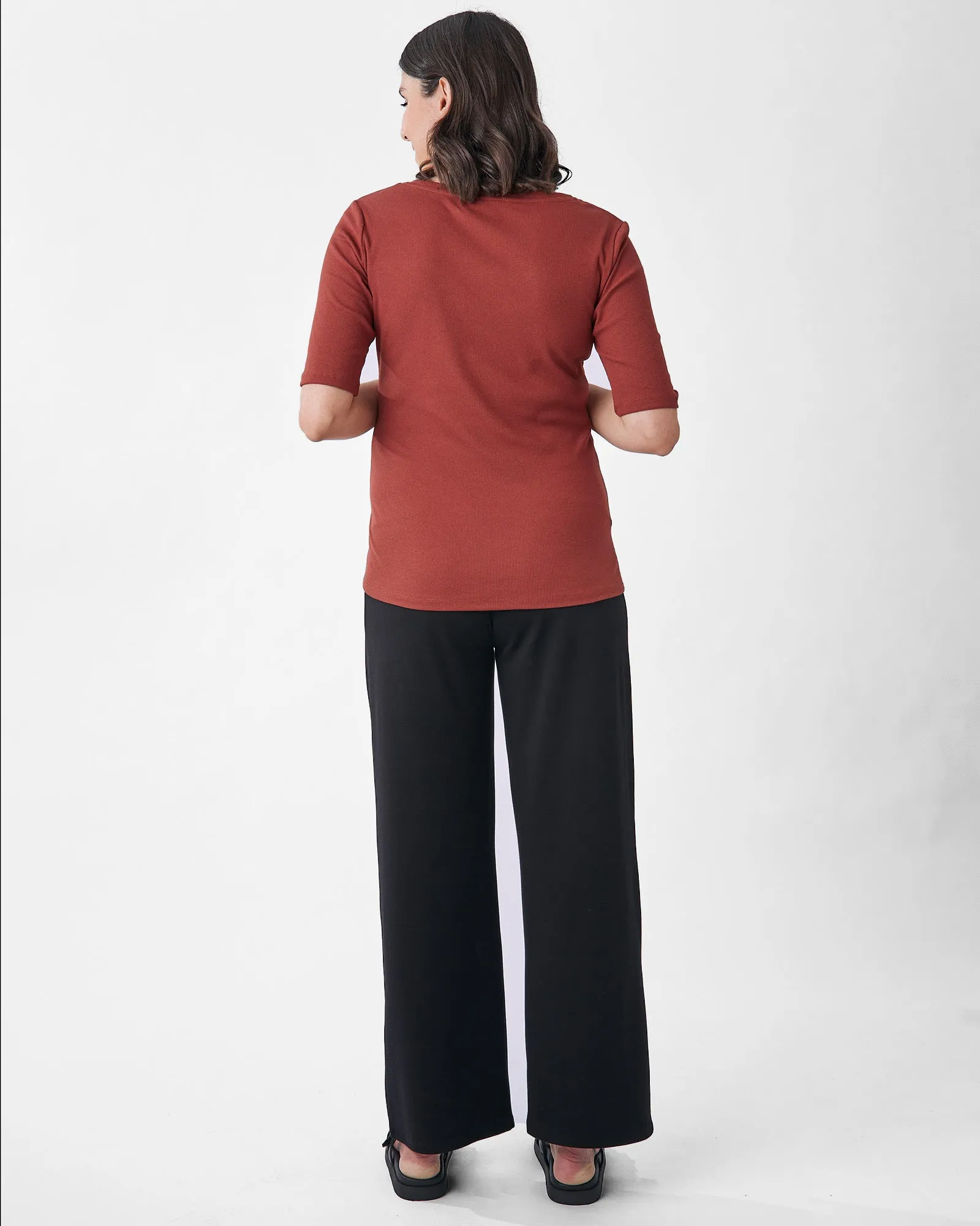 Comfortably Chic Maternity Henley Top in Brick Red