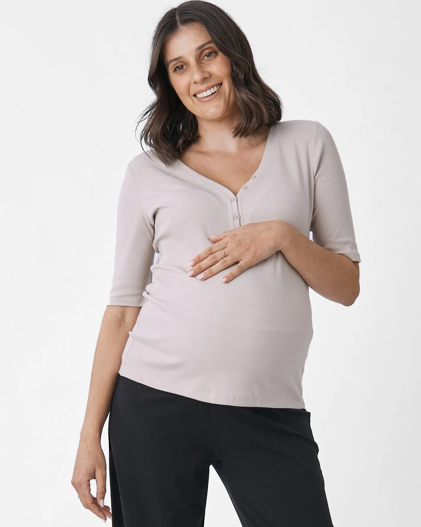 Comfortably Chic Maternity Henley Top in Wolf White