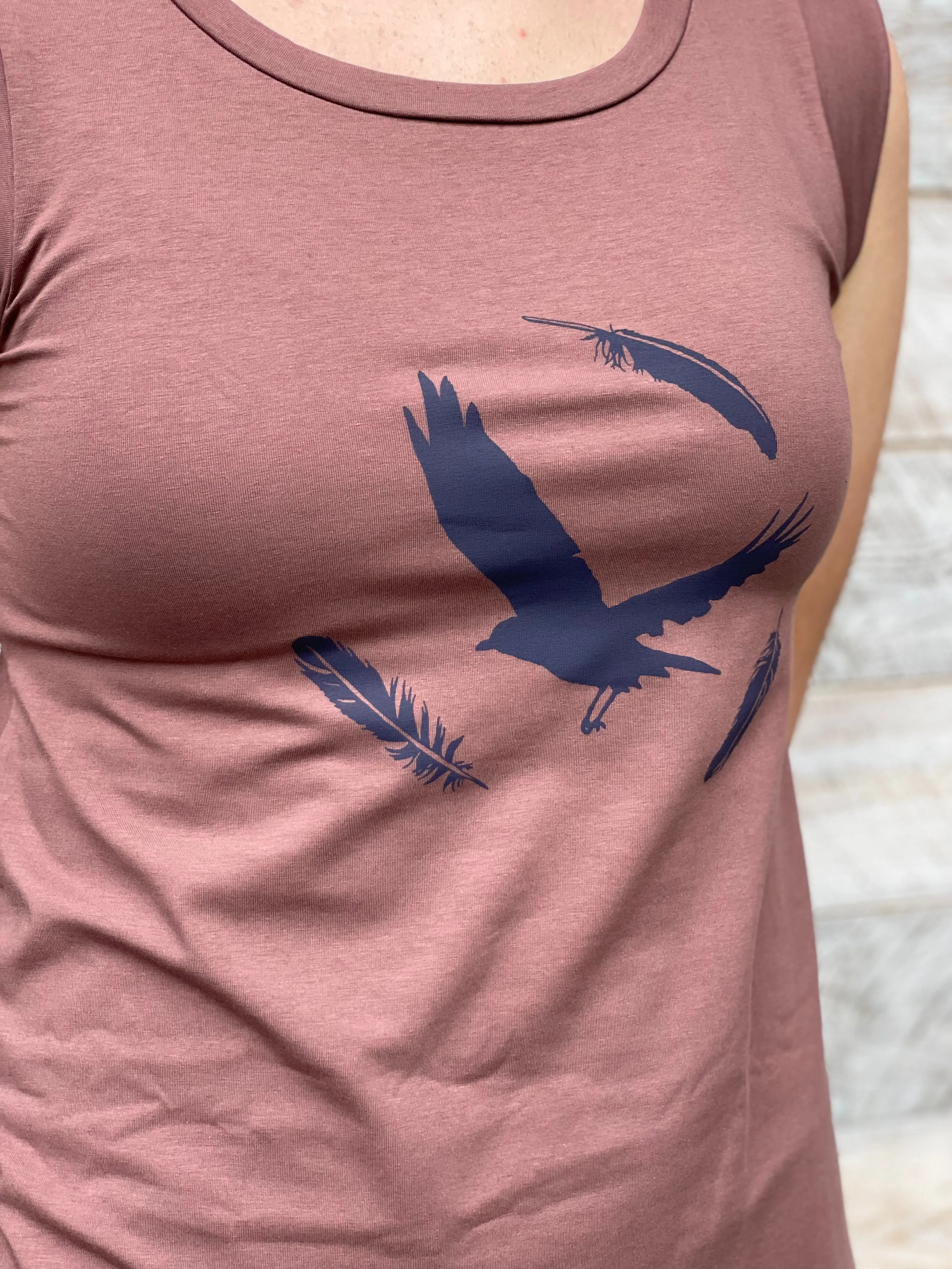 Crow 🐦‍⬛ Feathers  - Women’s Organic Cotton Cap Sleeve Tank Top