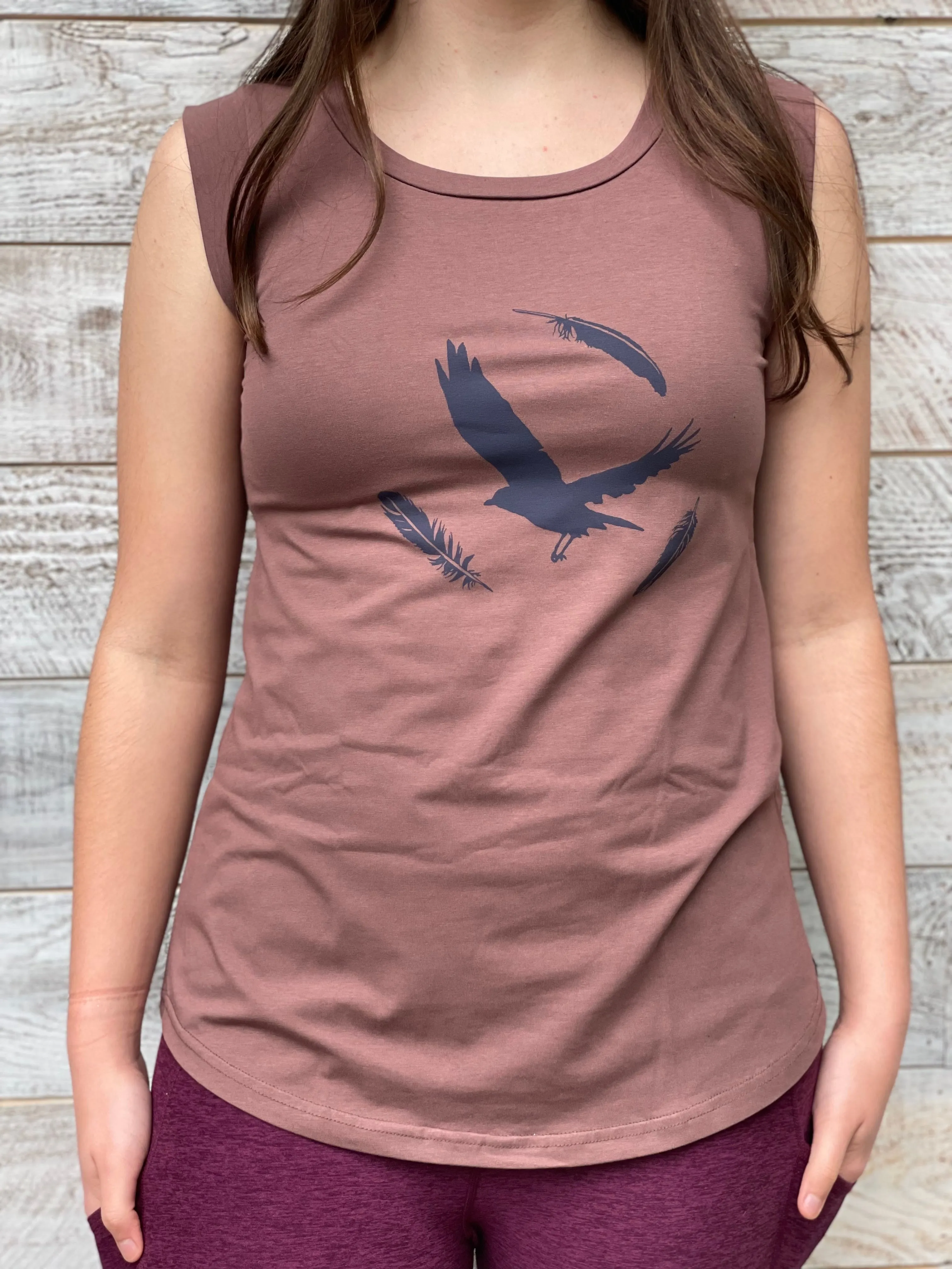 Crow 🐦‍⬛ Feathers  - Women’s Organic Cotton Cap Sleeve Tank Top