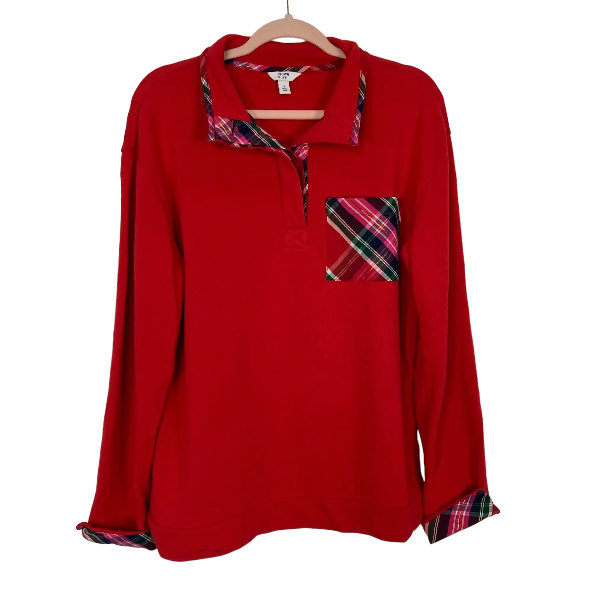 Crown & Ivy Red Plaid Pullover- Size S (see notes)