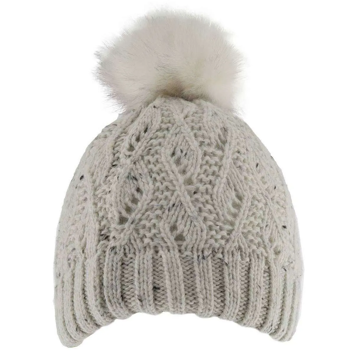 Dents Marl Yarn Lace Knit Beanie - Winter White