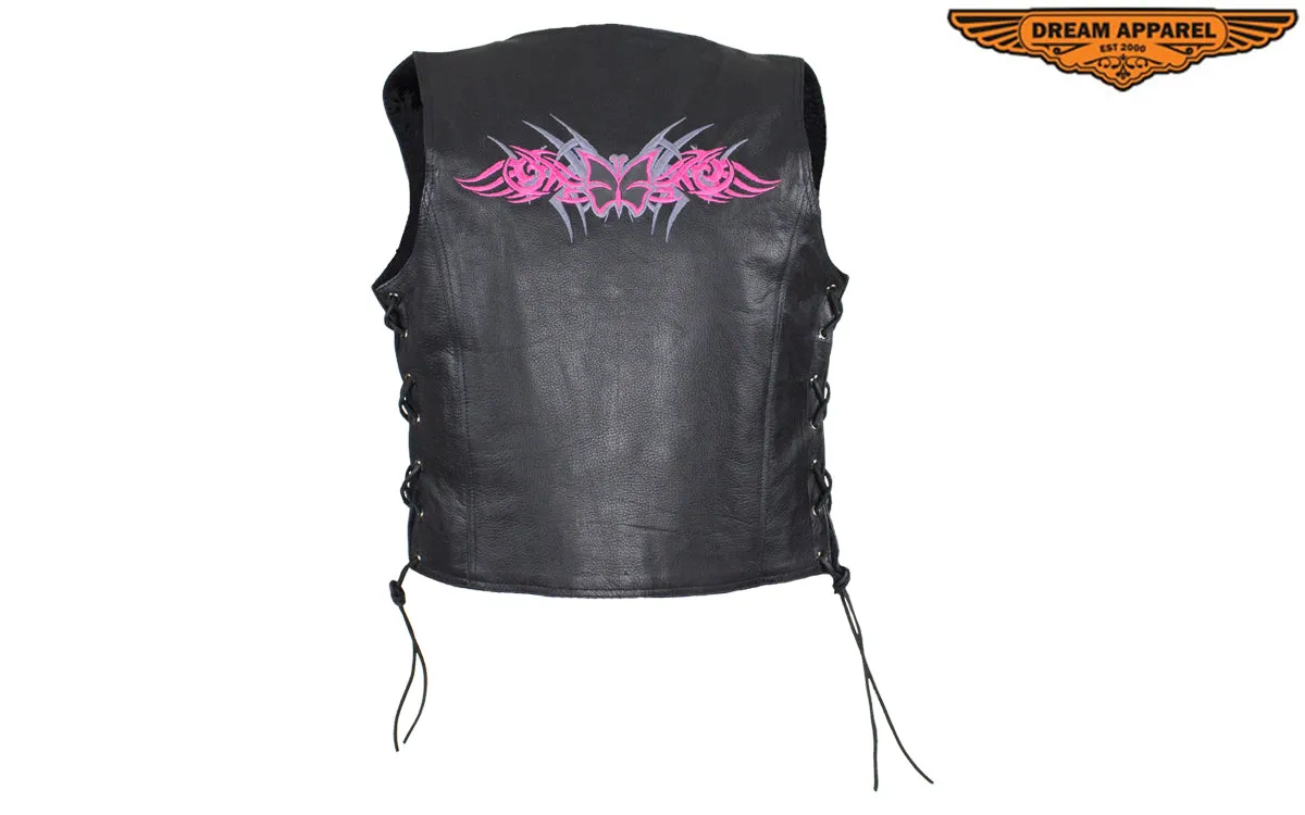 Dream Apparel Black Concealed Pocket Vest With Small Studded Pink Butterfly