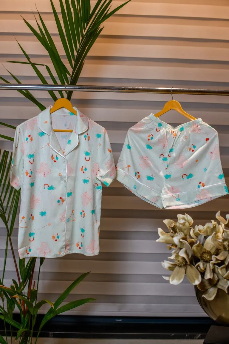 Dreamy Nightwear with Adorable Rabbit and Cloud Prints