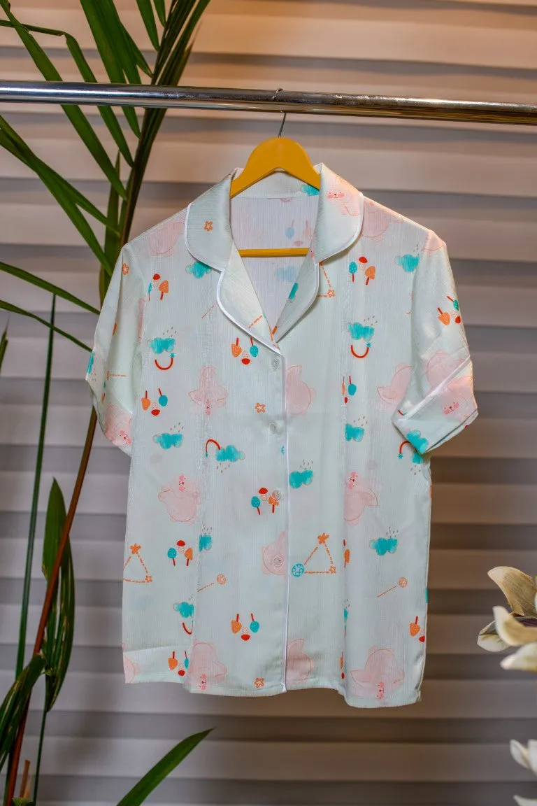 Dreamy Nightwear with Adorable Rabbit and Cloud Prints