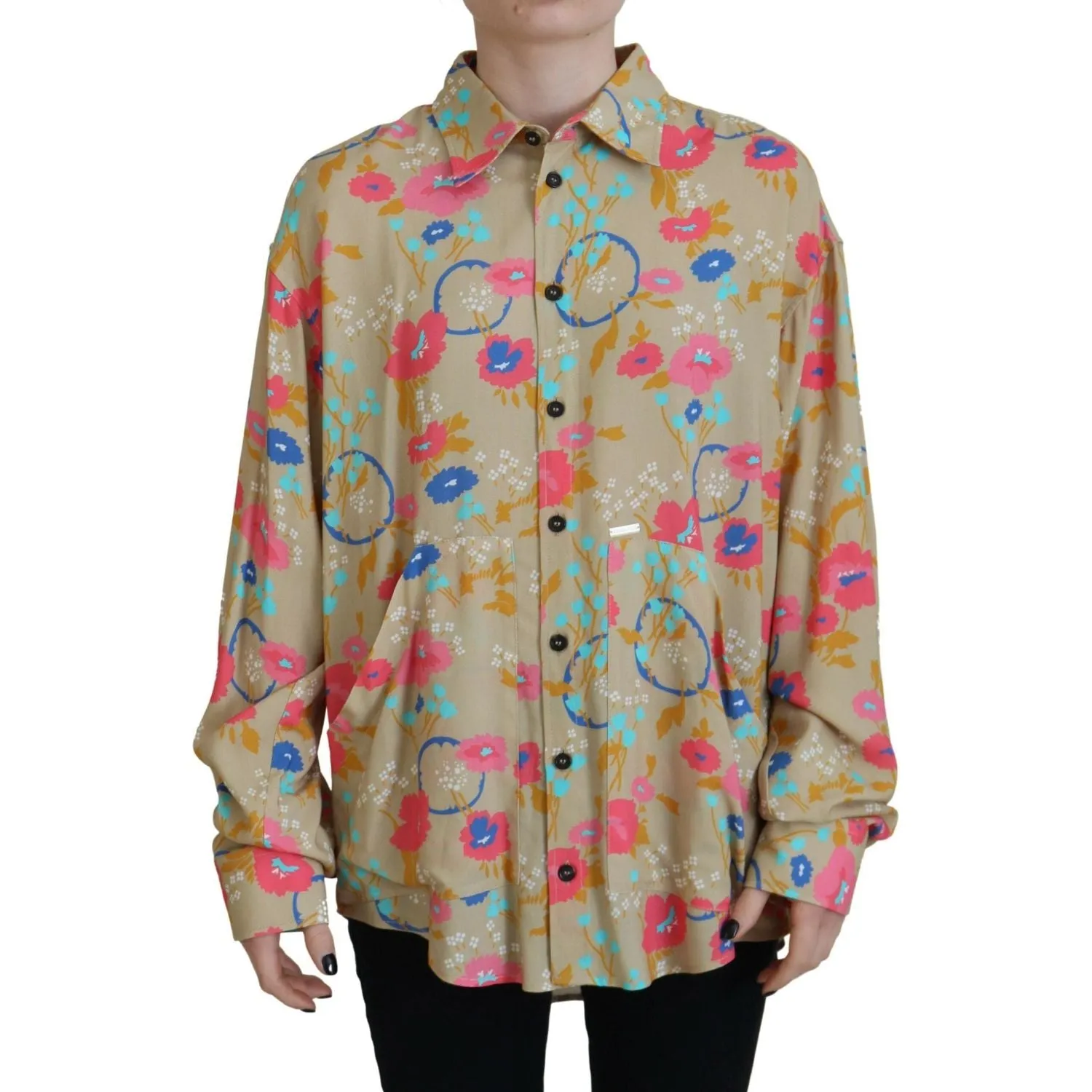 Dsquared² Beige Floral Collared Button Down Long Sleeves Shirt