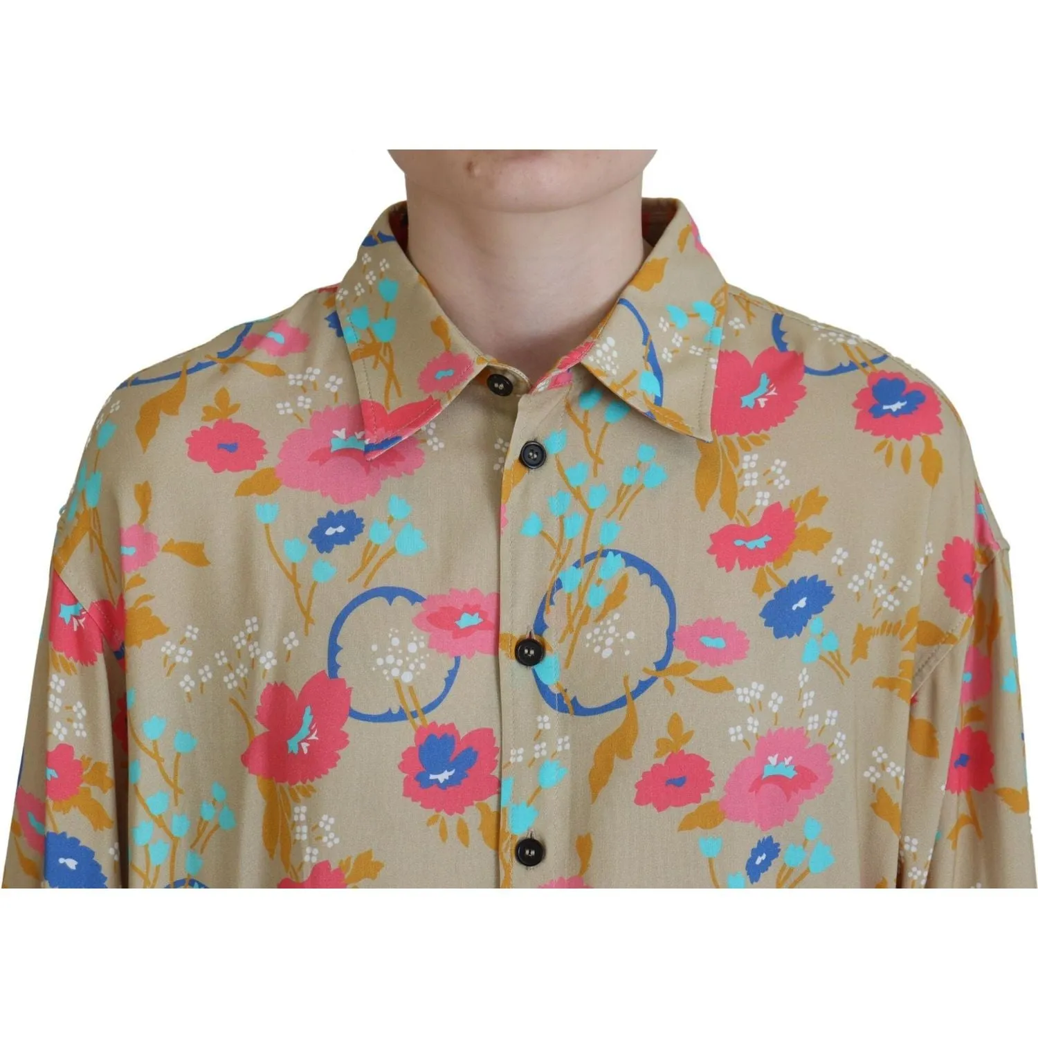 Dsquared² Beige Floral Collared Button Down Long Sleeves Shirt