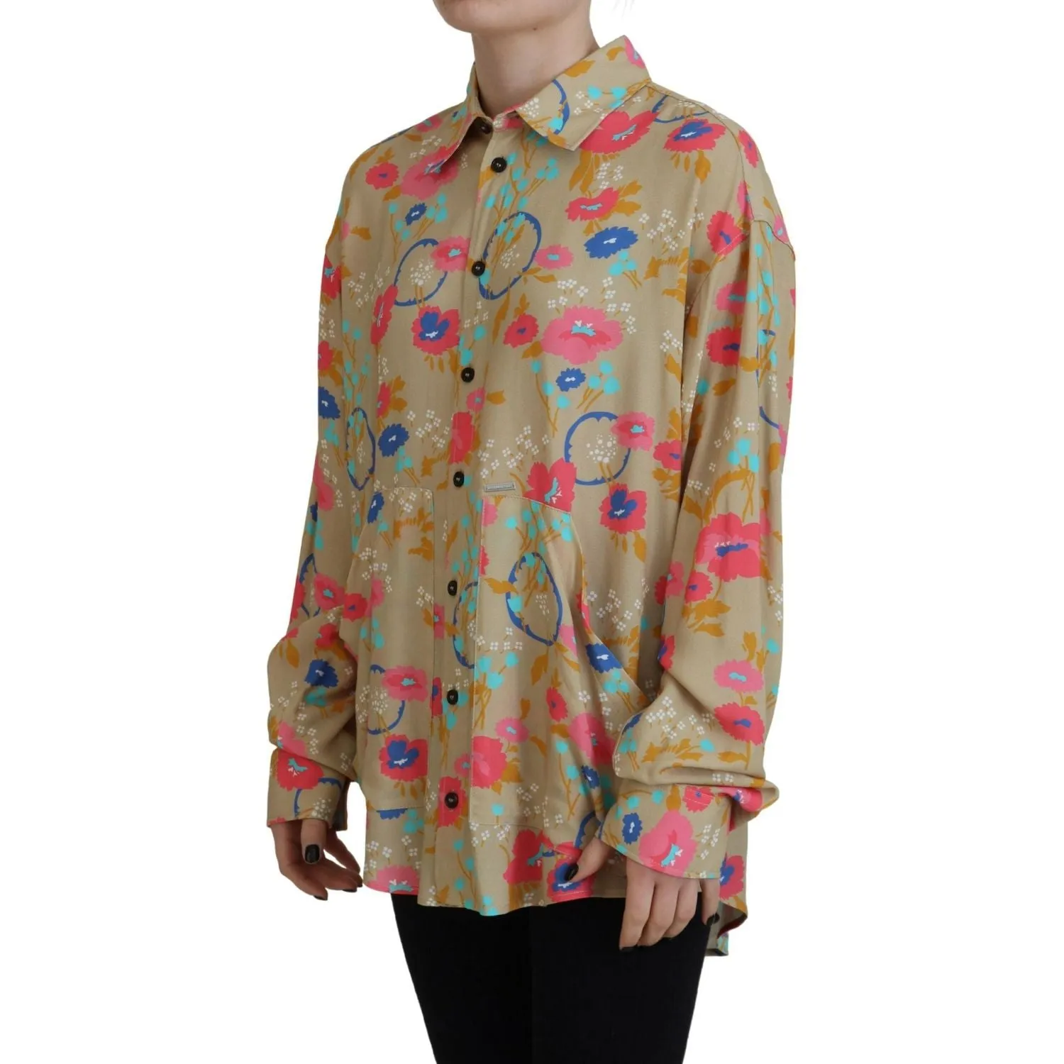 Dsquared² Beige Floral Collared Button Down Long Sleeves Shirt