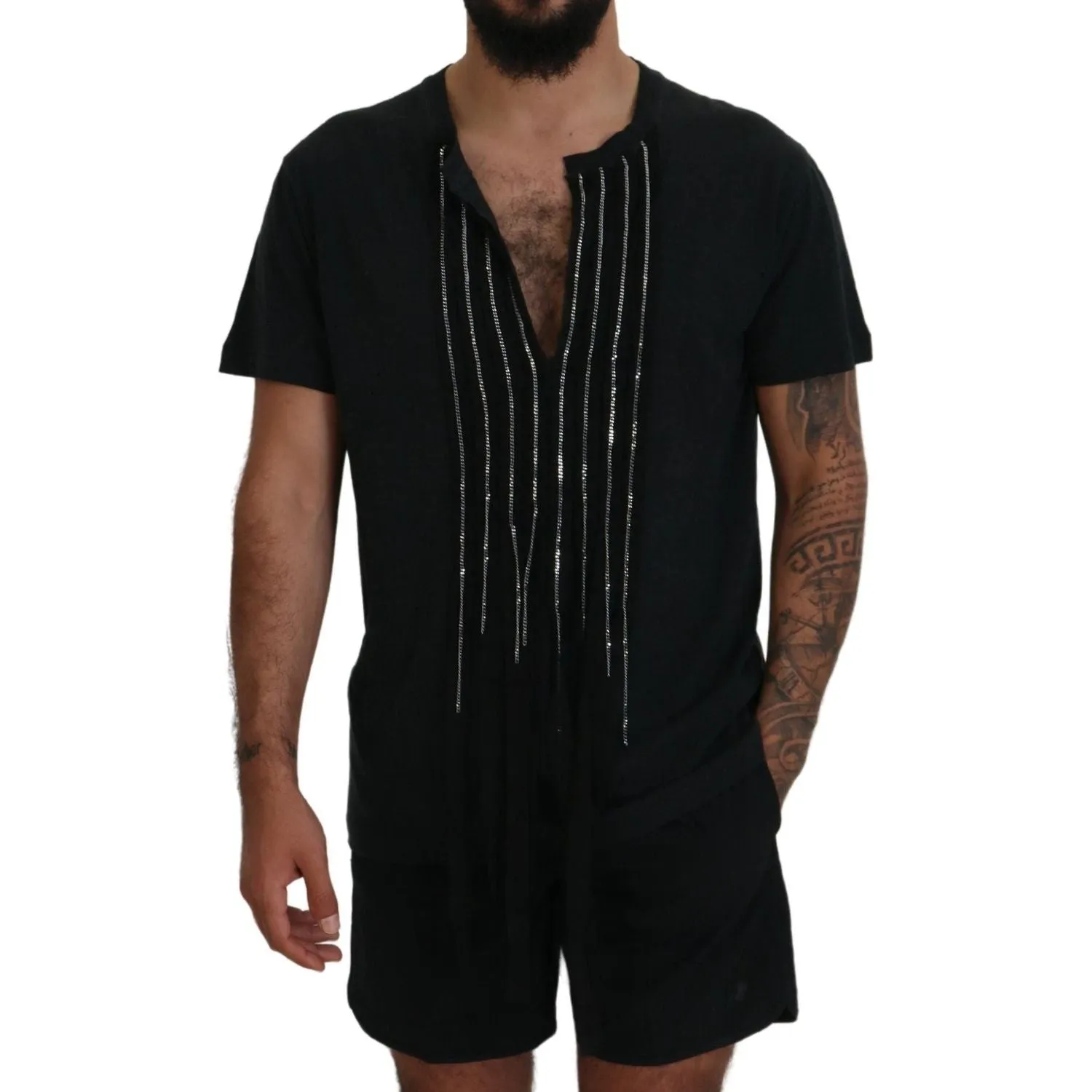 Dsquared² Black Chain Embellished Cotton Short Sleeve T-shirt