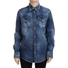 Dsquared² Blue Washed Cotton Button Down Collared Denim Shirt