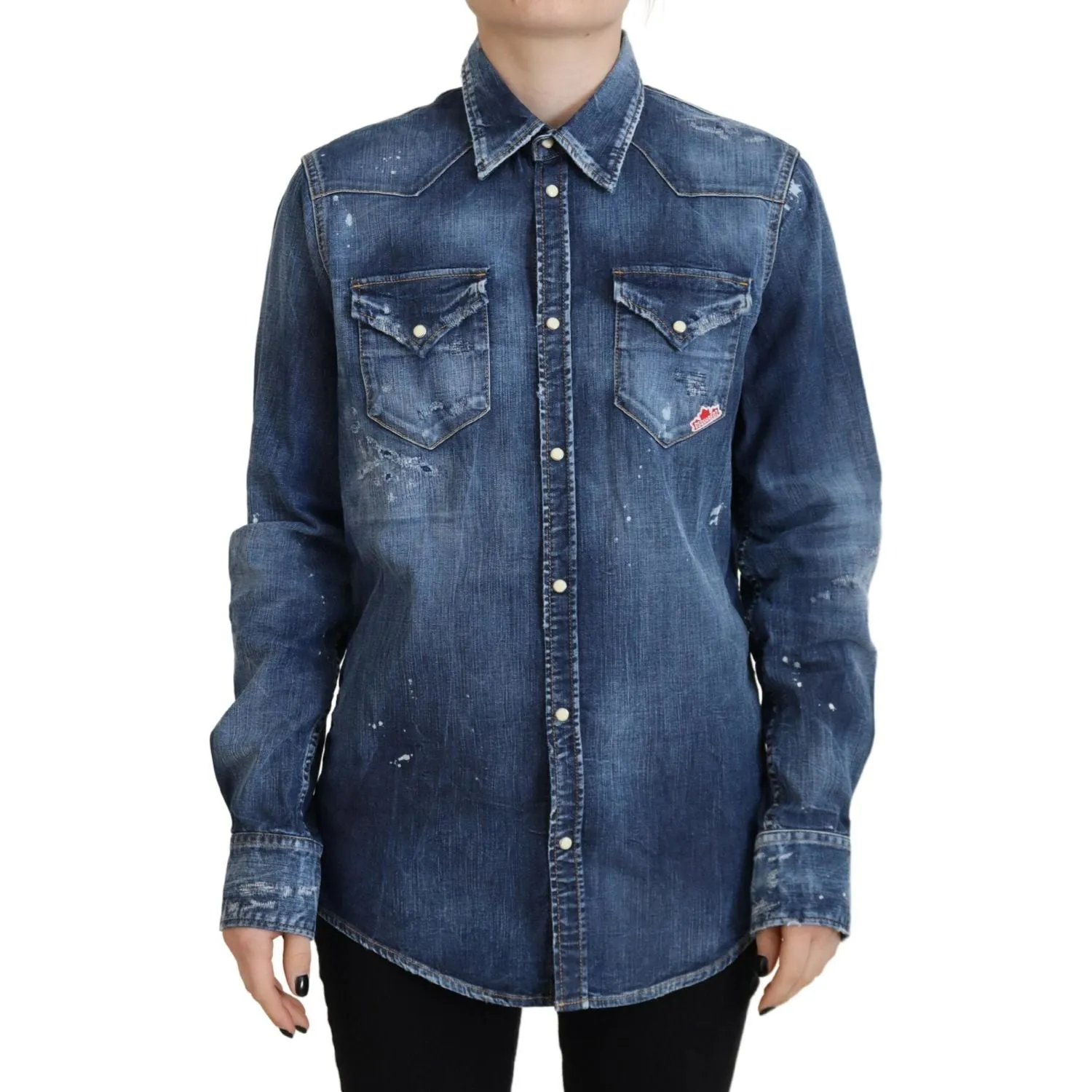 Dsquared² Blue Washed Cotton Button Down Collared Denim Shirt