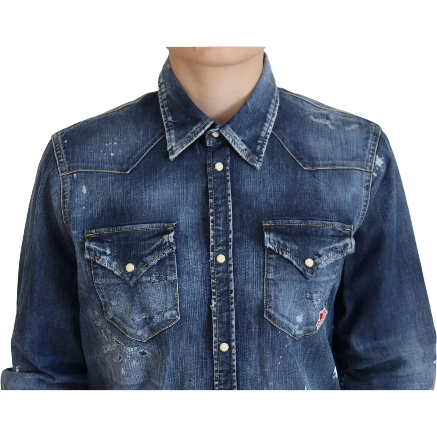 Dsquared² Blue Washed Cotton Button Down Collared Denim Shirt