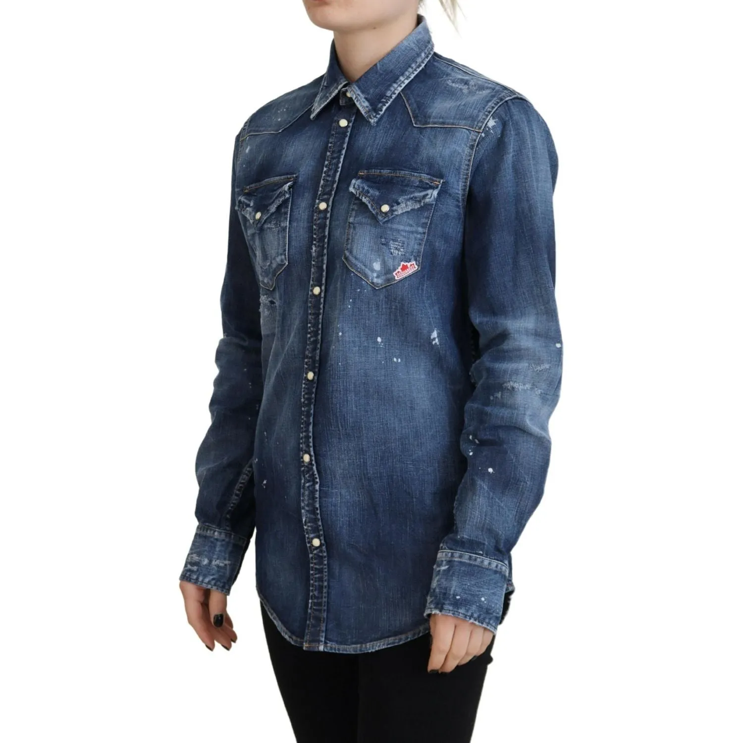 Dsquared² Blue Washed Cotton Button Down Collared Denim Shirt