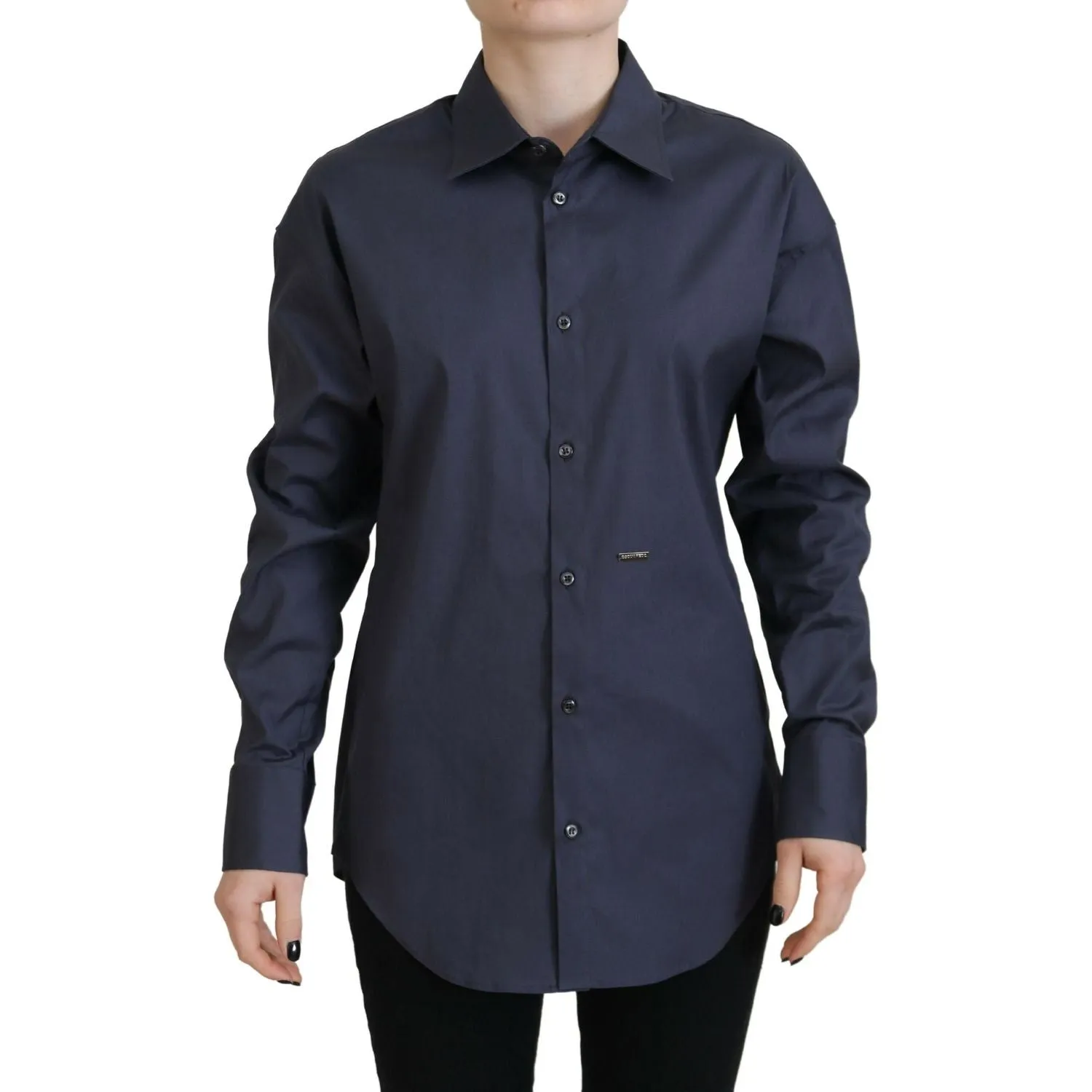 Dsquared² Navy Blue Cotton Button Down Collared Shirt Top