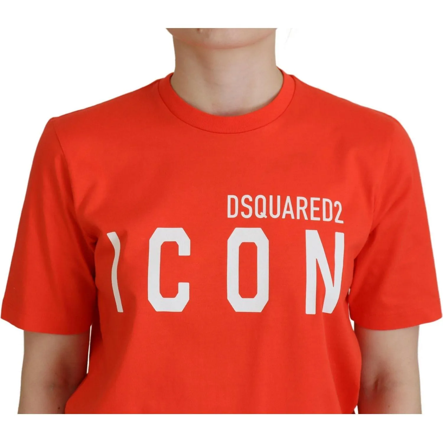 Dsquared² Orange Cotton Shiny Icon East Tee Crewneck T-shirt