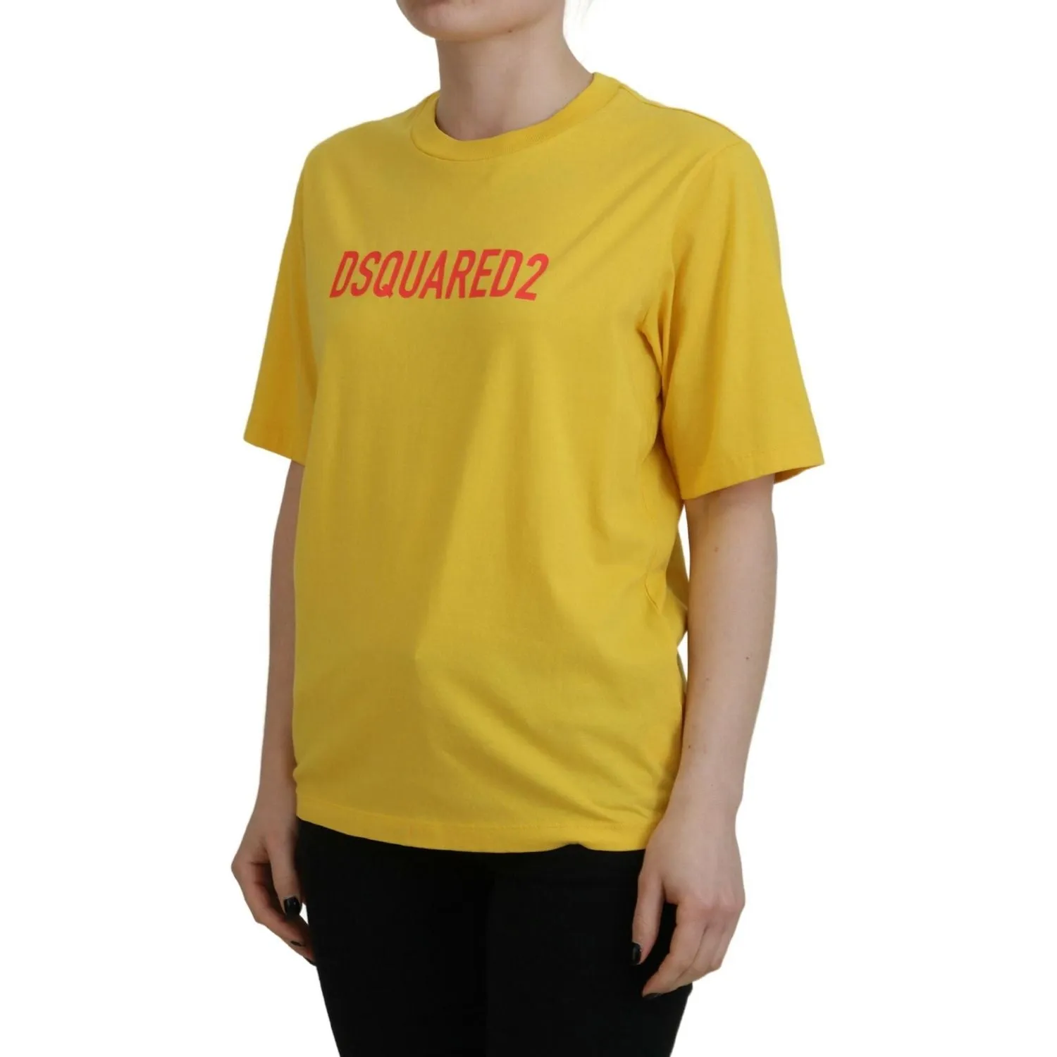 Dsquared² Yellow Logo Print Cotton Crewneck Easy Tee T-shirt