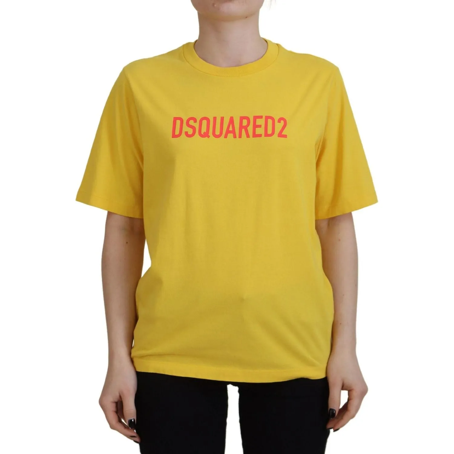 Dsquared² Yellow Logo Print Cotton Crewneck Easy Tee T-shirt