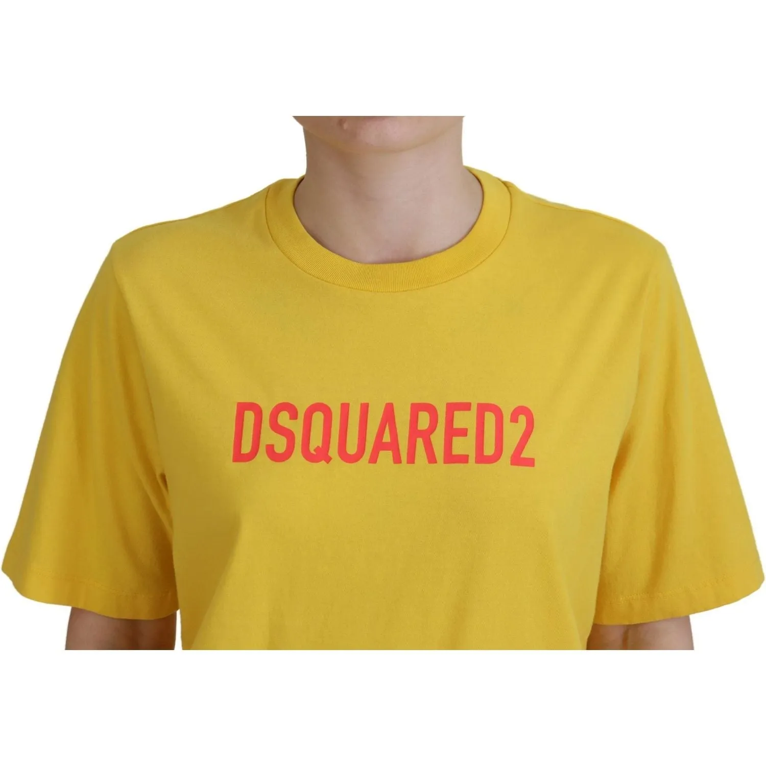 Dsquared² Yellow Logo Print Cotton Crewneck Easy Tee T-shirt