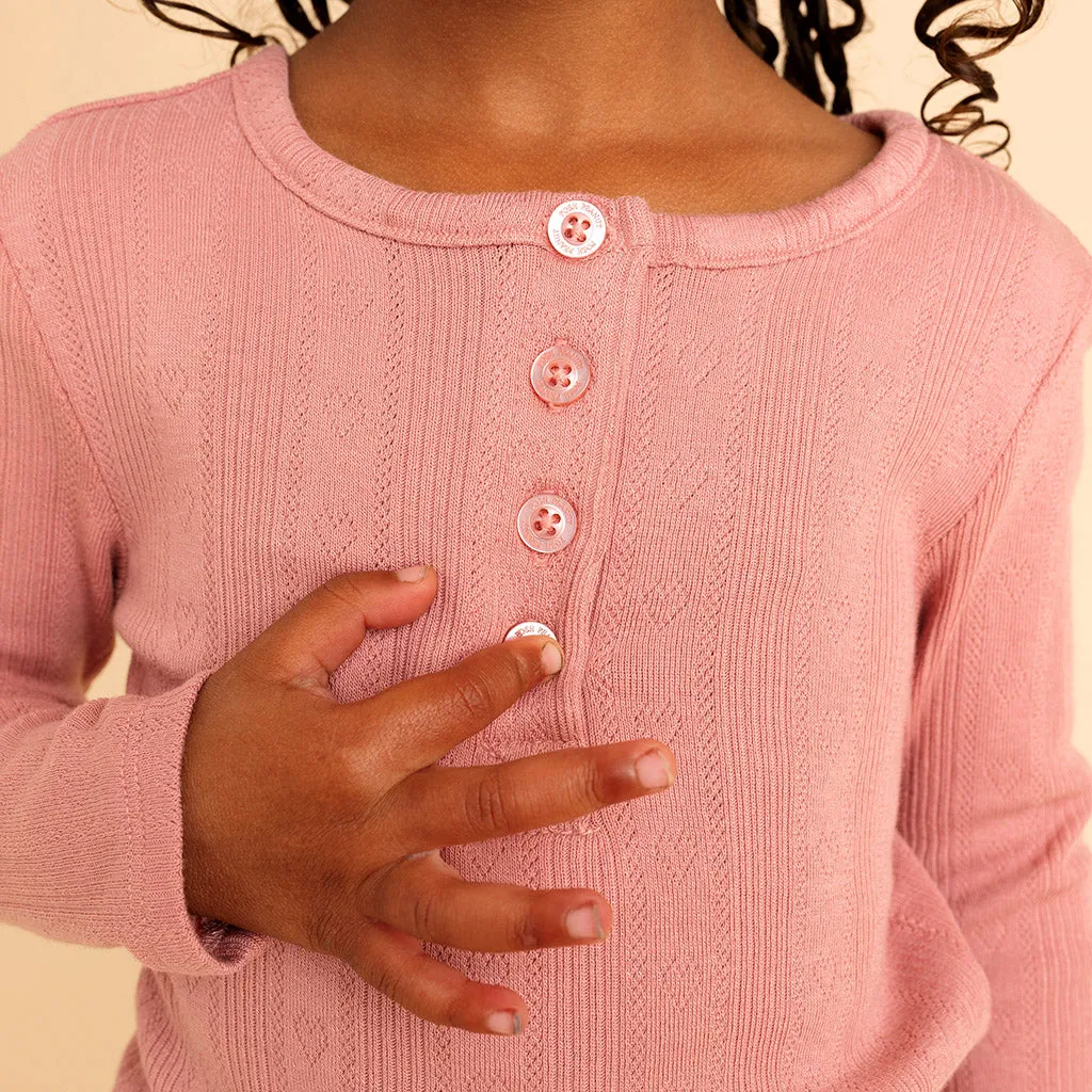 Dusty Rose Pointelle Henley Top