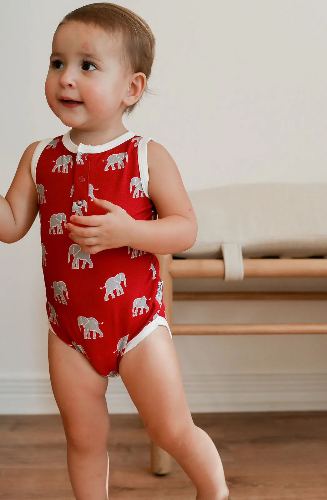 Elephant Bamboo Henley Onesie with Snaps