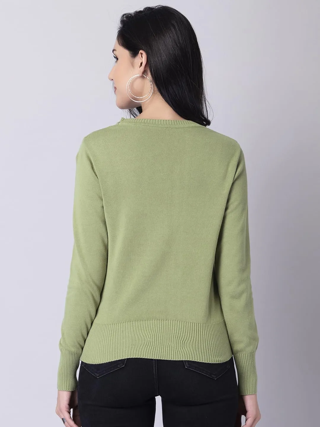 FabAlley Women's Viscose Rayon Round Neck Sweater (SWT00404_Green_S)