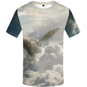 Fish T-shirt Men Animal Tshirts Casual Sky Tshirt Anime Cloud Shirt Print Abstract Tshirt Printed Short Sleeve Full Print Mens