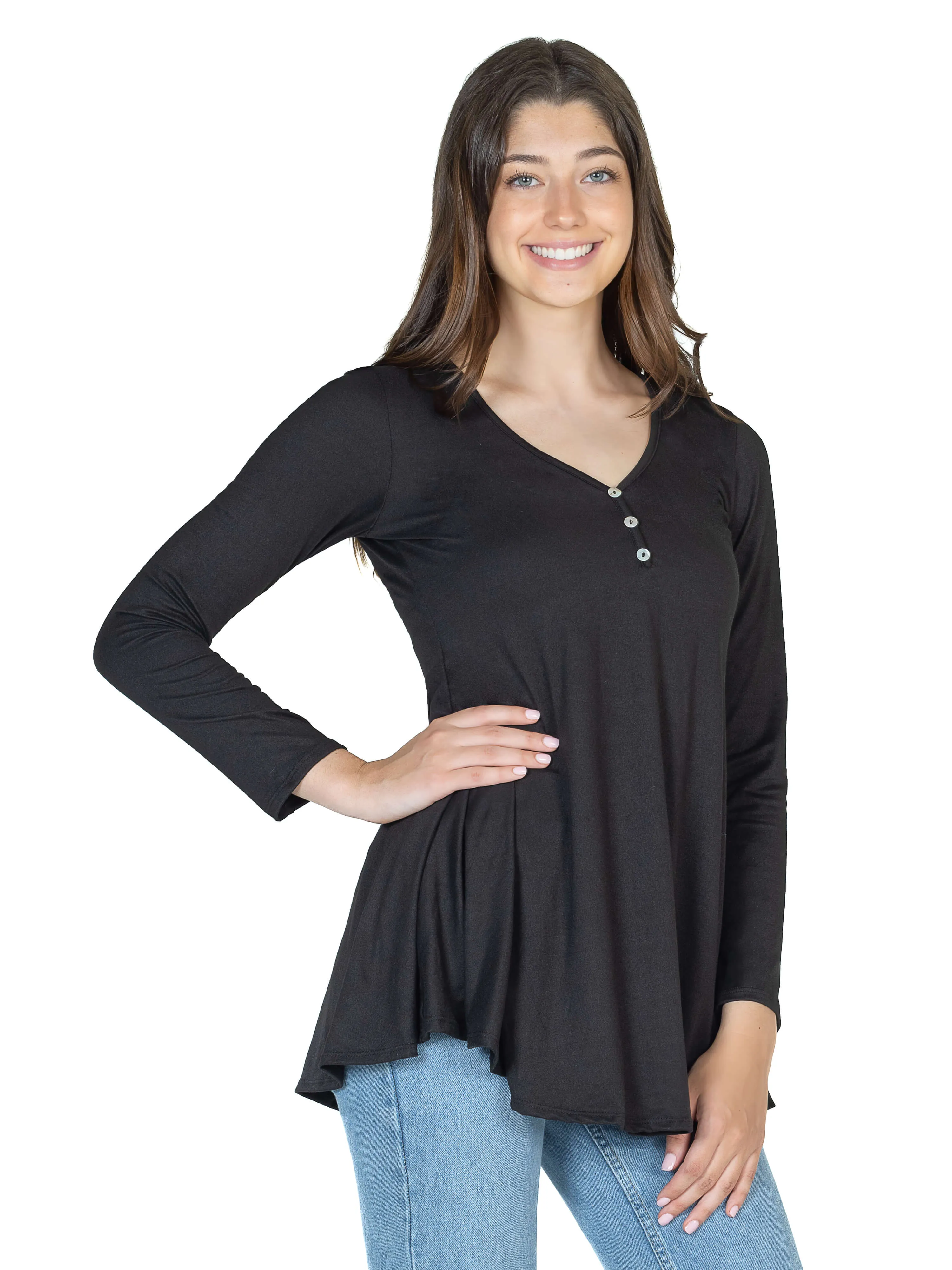 Flared Long Sleeve Henley Tunic Top