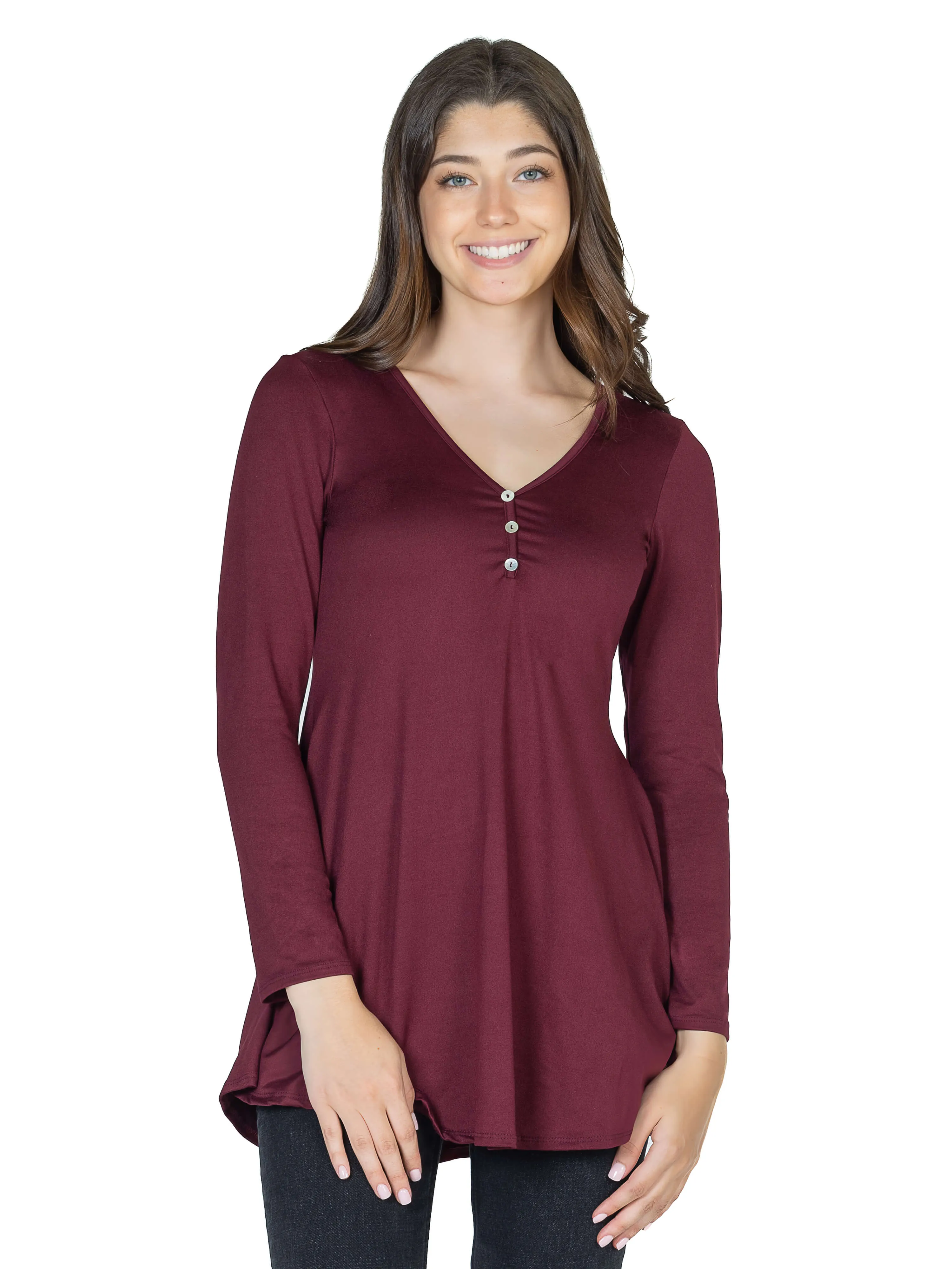 Flared Long Sleeve Henley Tunic Top