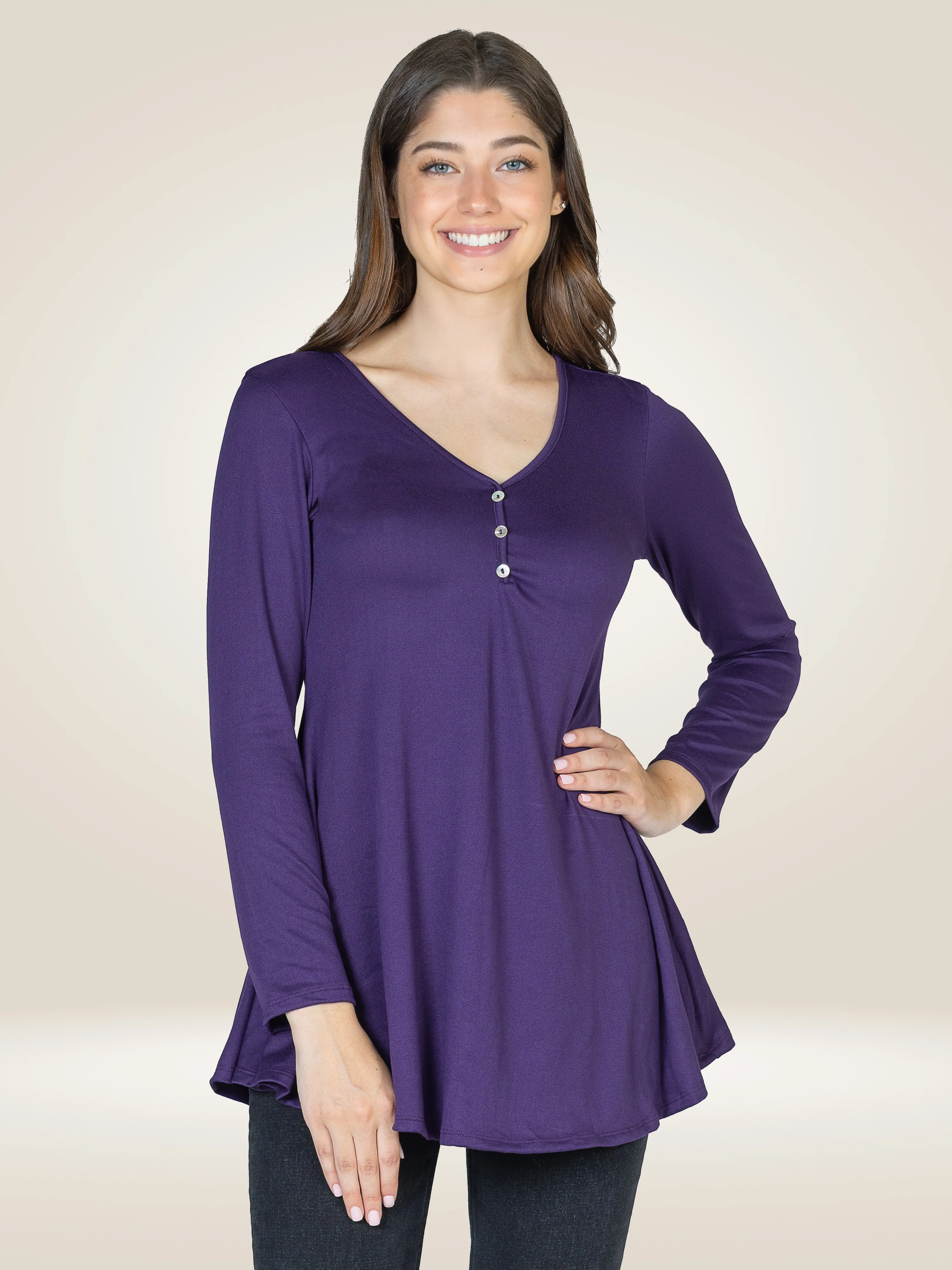 Flared Long Sleeve Henley Tunic Top