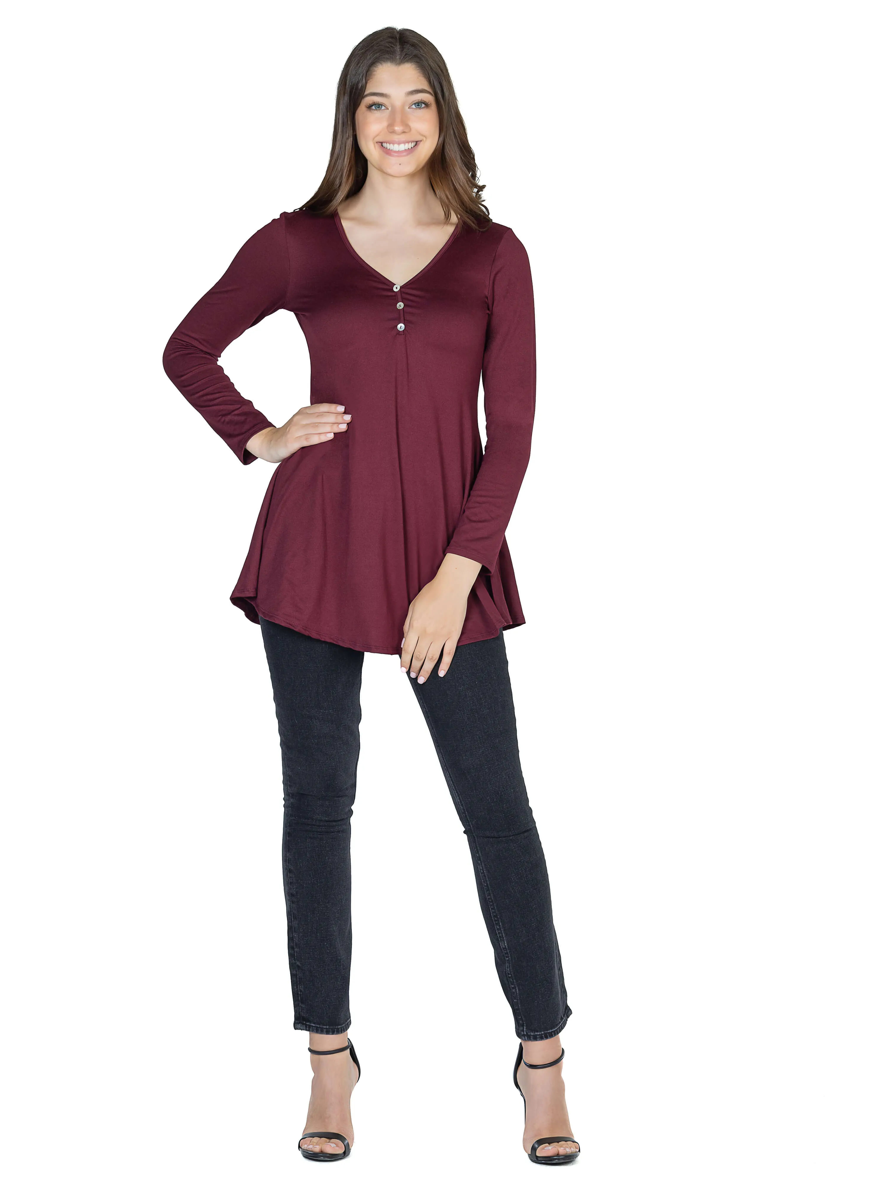 Flared Long Sleeve Henley Tunic Top