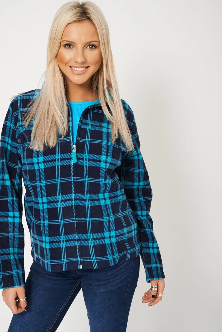 Fleece Tartan Zipped Jacket In Blue Ex-Branded