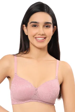 Floral Romance Non Wired Lightly Padded Non-Wired Full Coverage Bra - Cinder Rose