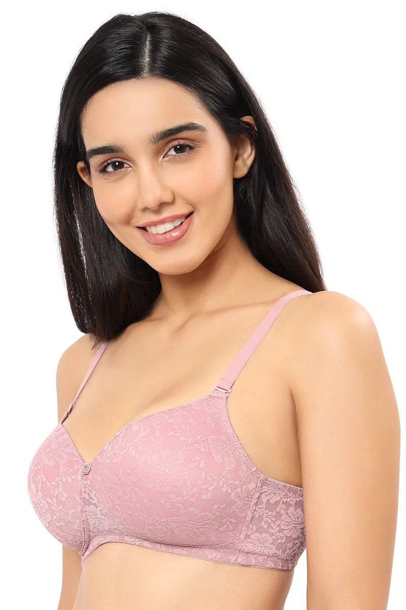 Floral Romance Non Wired Lightly Padded Non-Wired Full Coverage Bra - Cinder Rose