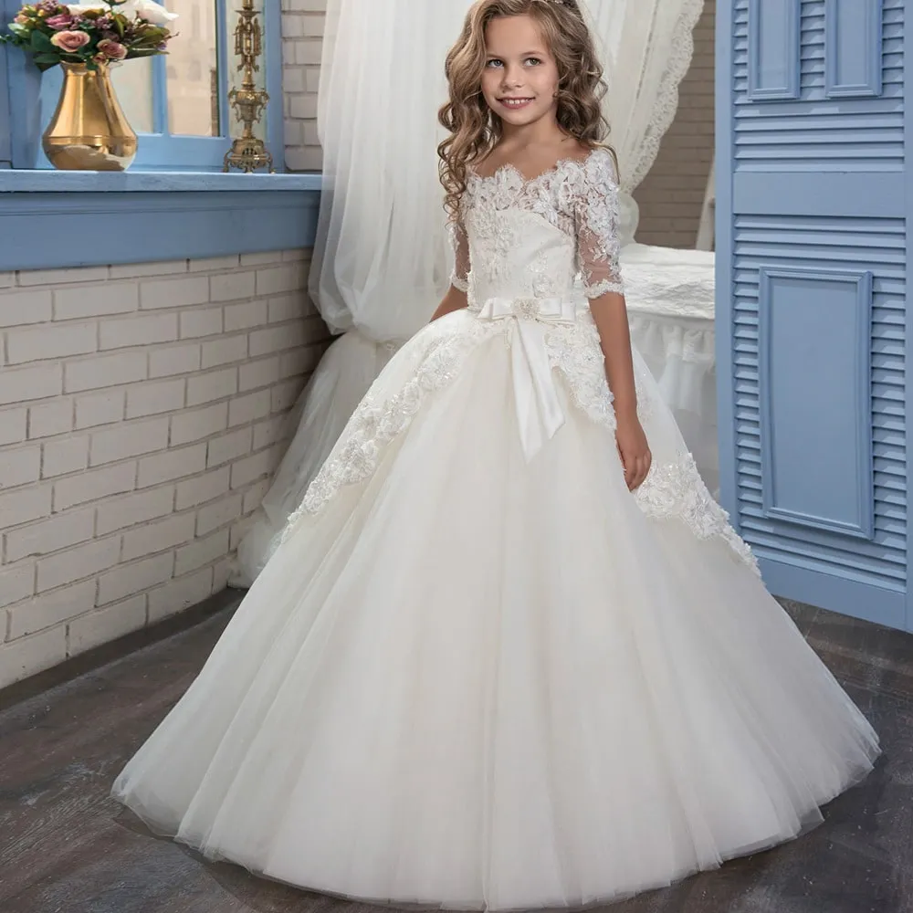 Flower Girls Dress For Wedding Kid Lace Tulle Dance Communion Dress Princess Dress