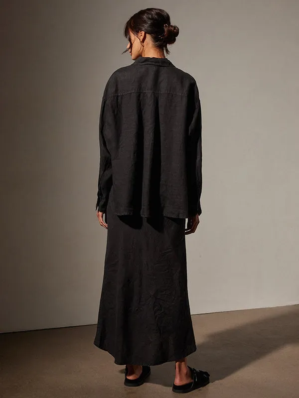 Garmet Dyed Linen Shirt in Black