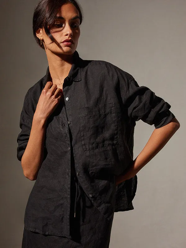 Garmet Dyed Linen Shirt in Black