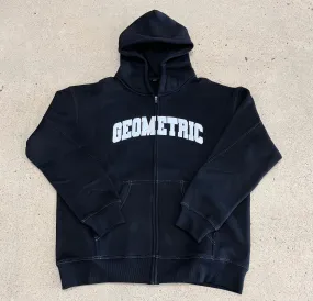 Geometric Varsity Zip Up Hoodie - Black