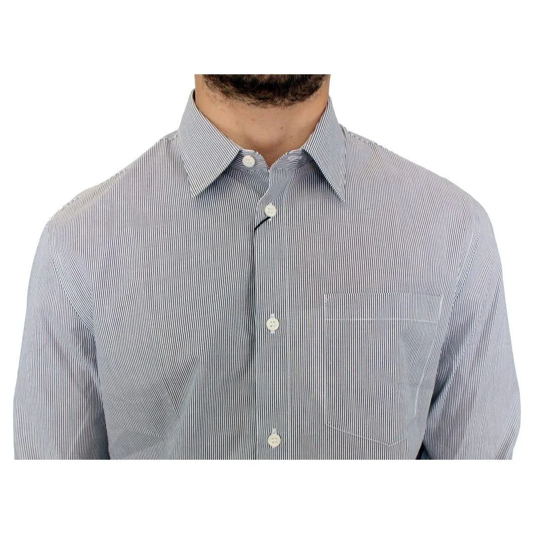 GF Ferre Chic Gray Striped Cotton Casual Shirt