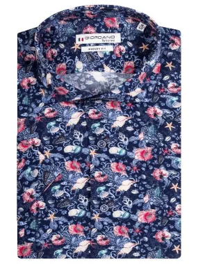 GIORDANO BLUE KORTE LUXURY CUT AWAY PRINT SS SHIRT/Blue - New SS24