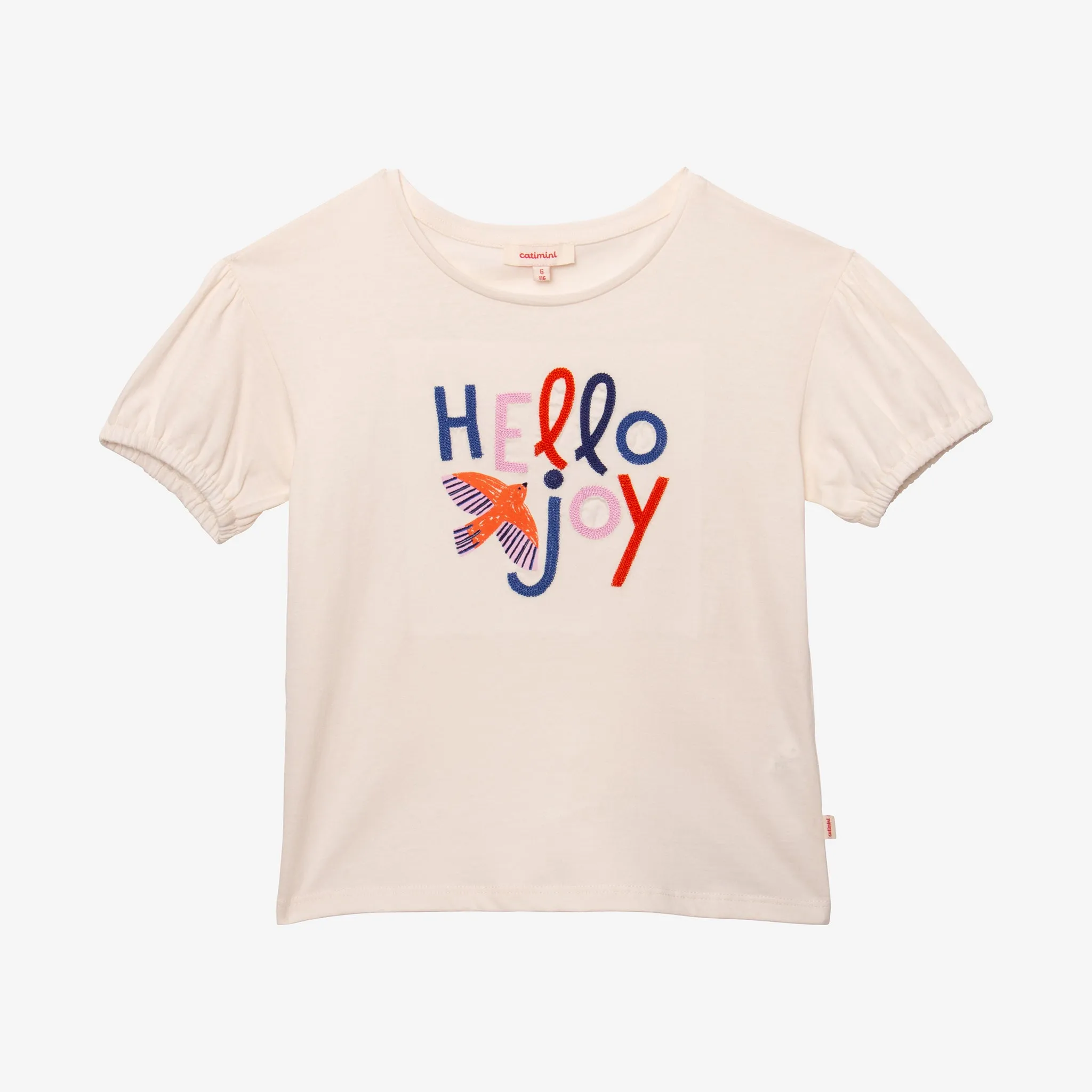 Girls' ecru embroidered T-shirt